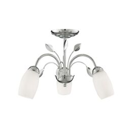 Lighting Collection 3Lt Ceiling SemiFlush Chrome White Glass Shade Ceiling Light in Silver - thumbnail 2