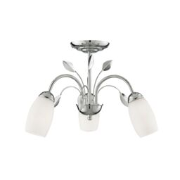 Lighting Collection 3Lt Ceiling SemiFlush Chrome White Glass Shade Ceiling Light in Silver