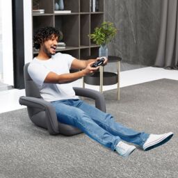 Gymax Floor Gaming Chair With 6-Position Adjustable Back Sofa Armchair in Grey - thumbnail 3