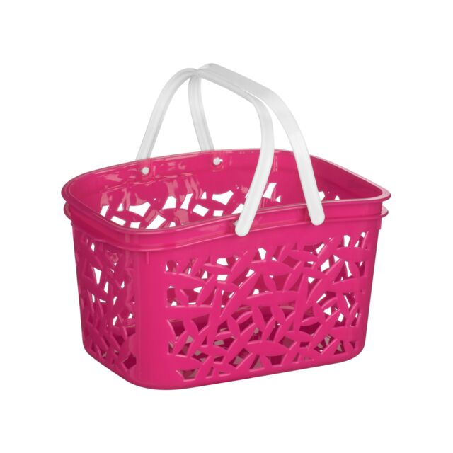 Orsina 2400ml Hot Pink Storage Basket, Plastic Bin With White Handle, Portable Plastic Basket For Home & Office