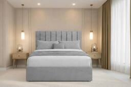 "Chester & Oakley Lunar Plush Divan Bed Base 4 Drawers - 54"" Headboard in Silver - Size: Small Double" - thumbnail 1