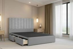"Chester & Oakley Lunar Plush Divan Bed Base 4 Drawers - 54"" Headboard in Silver - Size: Small Double" - thumbnail 2
