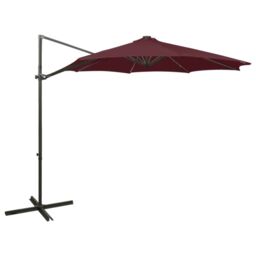 Berkfield Home Cantilever Umbrella with Pole & LED Lights Bordeaux Red 300 cm - thumbnail 1