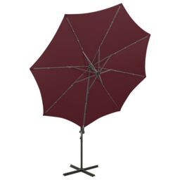 Berkfield Home Cantilever Umbrella with Pole & LED Lights Bordeaux Red 300 cm - thumbnail 4