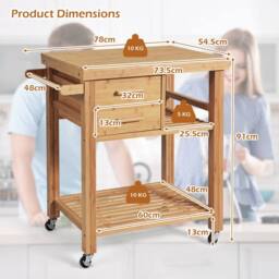 Costway Rolling Bamboo Kitchen Island Cart Trolley Cart w/ Drawers & Shelves in Natural - thumbnail 2
