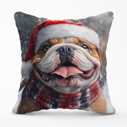 Warren Reed - Designer Christmas Bulldog Cushion in Brown - Size: 45 cm x 45 cm - thumbnail 1