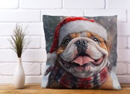 Warren Reed - Designer Christmas Bulldog Cushion in Brown - Size: 45 cm x 45 cm - thumbnail 2