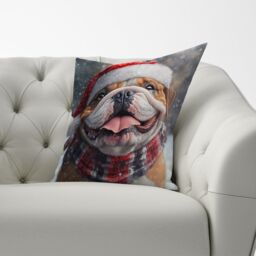Warren Reed - Designer Christmas Bulldog Cushion in Brown - Size: 45 cm x 45 cm - thumbnail 3