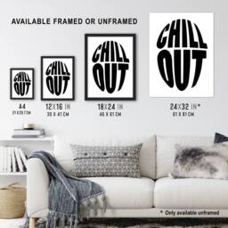 Artery8 Chill Out Fun Bold Simple Typography Design Framed Wall Art Print in White - Size: A4 - thumbnail 3