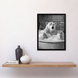 Artery8 Polar Bear Bathtub Bubble Bath Black White Funny Framed Art Print in Grey - Size: A4 - thumbnail 4