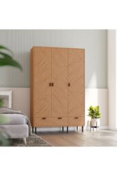 Seconique Leon 3 Door 2 Drawer Wardrobe in Natural - thumbnail 1