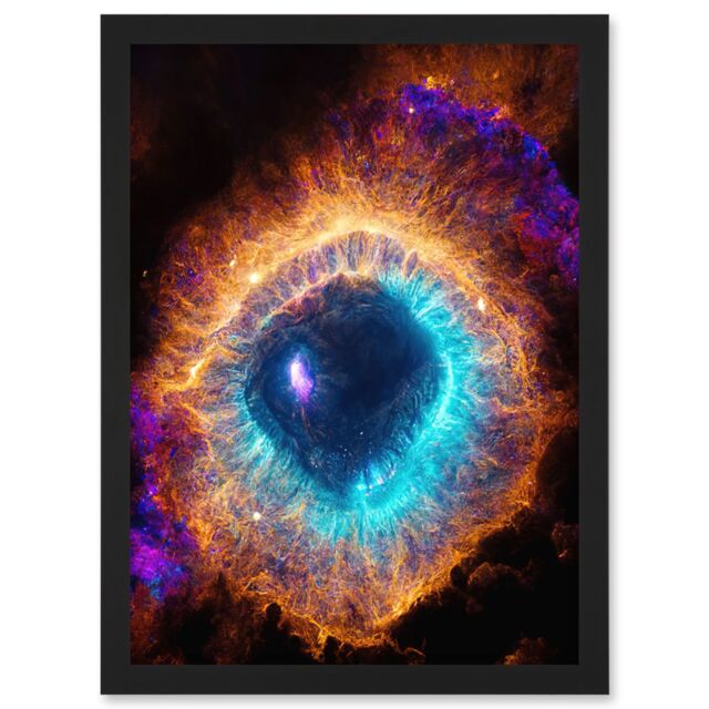 Artery8 The Eye Of God Photorealistic Vibrant Luminescent Space Nebula Artwork Framed Wall Art Print A4 in Black - image 1