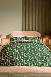 Scion 'Fan Floral' Cotton Duvet Cover Set in Green - Size: Single