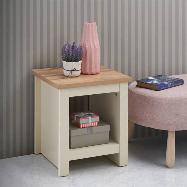 Nordara Side Lamp Table Oak Top Small End Bedside Nightstand Shelf Cream - image 1