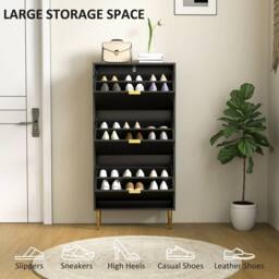 HOMCOM Slim Shoe Storage Cabinet with Flip Drawers for Hallway in Black - thumbnail 6