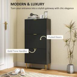 HOMCOM Slim Shoe Storage Cabinet with Flip Drawers for Hallway in Black - thumbnail 4
