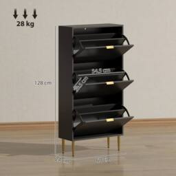 HOMCOM Slim Shoe Storage Cabinet with Flip Drawers for Hallway in Black - thumbnail 3