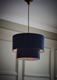 ValueLights Jodie Linen Two Tier Easy Fit Drum Ceiling Pendant Light Lamp Shade in Navy