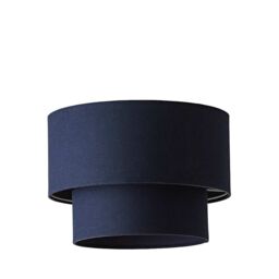 ValueLights Jodie Linen Two Tier Easy Fit Drum Ceiling Pendant Light Lamp Shade in Navy - thumbnail 5