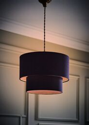 ValueLights Jodie Linen Two Tier Easy Fit Drum Ceiling Pendant Light Lamp Shade in Navy - thumbnail 2
