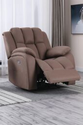 More4Homes Brookline Electric Technology Fabric Auto Recliner USB Lounge Chair in Light Brown - thumbnail 1