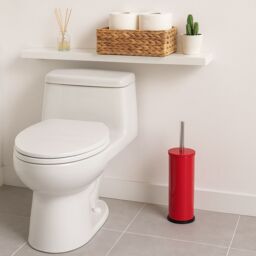 Harbour Housewares Round Toilet Brush & Holder - Cleaning Brush Set with Non Slip Base in Red - thumbnail 7