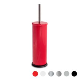 Harbour Housewares Round Toilet Brush & Holder - Cleaning Brush Set with Non Slip Base in Red