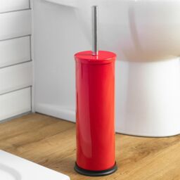 Harbour Housewares Round Toilet Brush & Holder - Cleaning Brush Set with Non Slip Base in Red - thumbnail 4