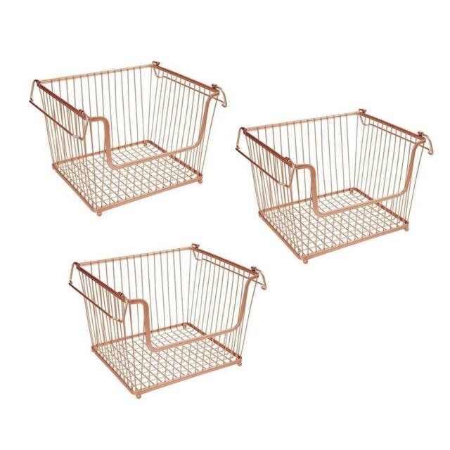 EONLION 3PCS Stackable Storage Basket Metal Wire in Rose Gold - Size: 500mm - image 1