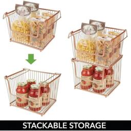 EONLION 3PCS Stackable Storage Basket Metal Wire in Rose Gold - Size: 500mm - thumbnail 3