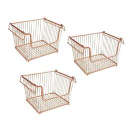 EONLION 3PCS Stackable Storage Basket Metal Wire in Rose Gold - Size: 500mm
