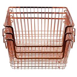 EONLION 3PCS Stackable Storage Basket Metal Wire in Rose Gold - Size: 500mm - thumbnail 2