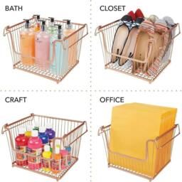 EONLION 3PCS Stackable Storage Basket Metal Wire in Rose Gold - Size: 500mm - thumbnail 4