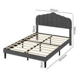 VOGREX Grey Modern Linen Upholstered Small Double Platform Bed Frame - thumbnail 2