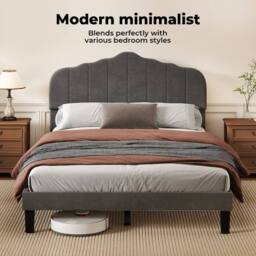 VOGREX Grey Modern Linen Upholstered Small Double Platform Bed Frame - thumbnail 4