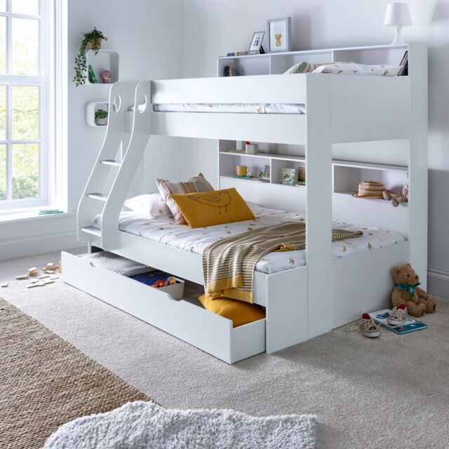 Bedmaster Oliver Triple Sleeper Storage Bunk Bed Without Drawer With Pocket Mattresses in Grey - Size: Small Double - image 1