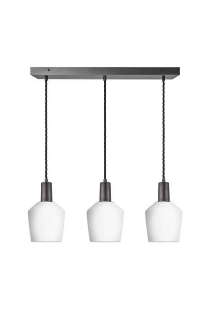 Industville Sleek Opal Glass Schoolhouse 3 Wire Cluster Lights, 5.5 inch, White, Pewter holder in White