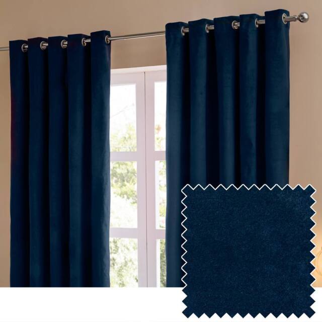 Furn The Ultimate Velvet 100% Blackout Eyelet Curtain Pair in Blue - Size: 168 cm width x 137 cm drop - image 1