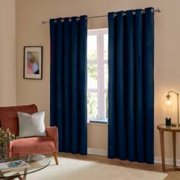 Furn The Ultimate Velvet 100% Blackout Eyelet Curtain Pair in Blue - Size: 168 cm width x 137 cm drop - thumbnail 2