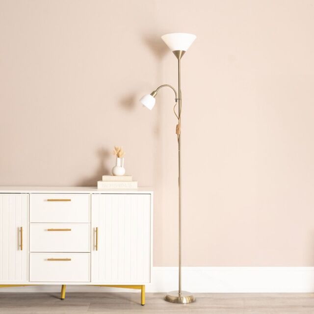 ValueLights Mozz Mother & Child Uplighter Floor Lamp with Adjustable Side Lamp in Metallic Gold - image 1