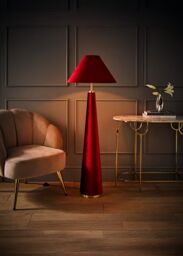 ValueLights Martha Velvet Midi Floor Lamp with Conical Velvet Lamp Shade & Bulb in Burgundy - thumbnail 2