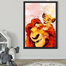 ARTZE Mufasa & Simba Watercolour Lion King Framed Print SIZE: A2 with Black Frame in Red - Size: A4 - thumbnail 2