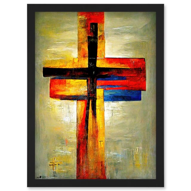 Artery8 Christian Modern Crucifixion Cross Jesus Artwork Framed Wall Art Print A4 in Black - image 1
