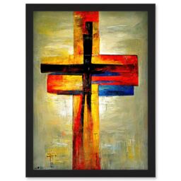 Artery8 Christian Modern Crucifixion Cross Jesus Artwork Framed Wall Art Print A4 in Black - thumbnail 1