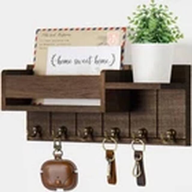 Havendro Brown Wall Mounted Key Holder Hooks Keyrings Organiser Rack Shelf - image 1