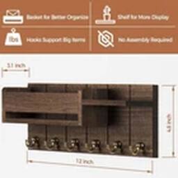 Havendro Brown Wall Mounted Key Holder Hooks Keyrings Organiser Rack Shelf - thumbnail 2