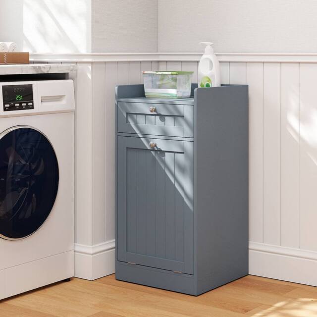 Costway Bathroom Storage Cabinet Tilt-Out Laundry Cabinet w/ Drawer in Grey - image 1