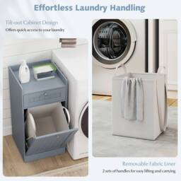 Costway Bathroom Storage Cabinet Tilt-Out Laundry Cabinet w/ Drawer in Grey - thumbnail 8
