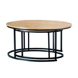 CALICOSY Set Of 2 Oval Nesting Coffee Tables In Oak Effect, 90 Cm Long - LENNY in Light Brown - Size: 2 Person - thumbnail 8