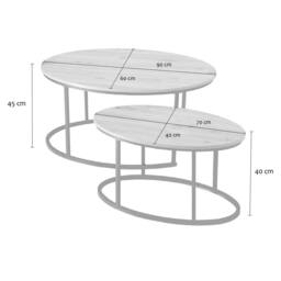 CALICOSY Set Of 2 Oval Nesting Coffee Tables In Oak Effect, 90 Cm Long - LENNY in Light Brown - Size: 2 Person - thumbnail 7